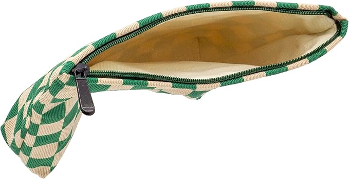 PAZIMIIK Makeup Bag Large Zipper Corduroy Make Up Pouch for Purse Travel Canvas Cosmetic Organizer for Women Brush Storage,Checkered Green