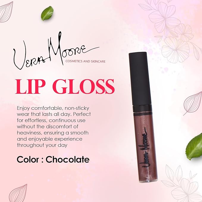 Lip Gloss, Moisturizing Lip Color with Shimmer for Long Lasting Shine, Lightweight Lip Stain, Girls Non-Sticky Lip Gloss with Aloe Vera, W/Vitamin C, E (Chocolate)
