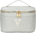 EURYNOME Makeup Bag with Custom Letter V, Water-Resistant Travel Organizer Pouch, (8.3x5.1x5.1 Inch) Cosmetic Case for Women