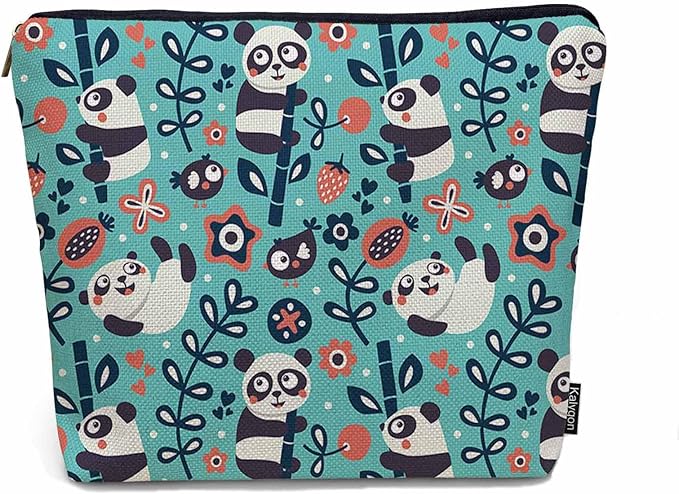 Panda Cosmetic Bags For Women, Cute Pandas Bamboo Berry Flowers Roomy Makeup Bag Toiletry Bag Accessories Organizer Storage Bags Makeup Pouch For Travel Business Gym Camping Bathroom