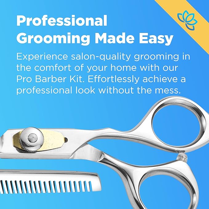 Equinox Professional Hair Scissors Set - Premium Barber Kit, Includes Hair Cutting Scissors, Thinning Shears, Straight Razor, Basic Comb, Cleaning Cloth, Oil & Sandpaper - Hair Salon & Barber Supplies