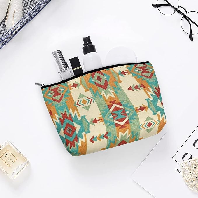 Tribal Aztec Native American African Ethnic Symbols Art Toiletry Bag Holder Portable Gift for Girls Women Large Capacity Travel Makeup Train Case for Cosmetics Digital Accessories Fashion Travel Bag