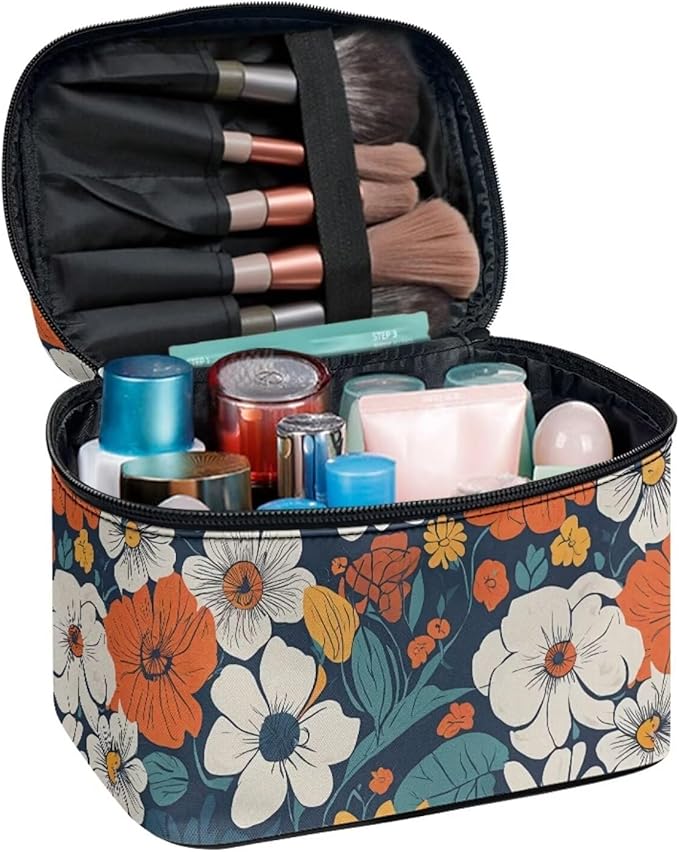 JoyLamoria Floral Blossoms Bag Portable Cosmetic Bag Cute Handbag Wallet Coin Purse with Handle