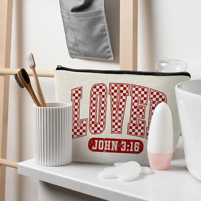 Loved John 3:16 Bible Verse Makeup Bag, Trendy Christian Cosmetic Bags for Women, Christian Gifts for Women Makeup Pouch, Faith Based Gifts Zipper Pouch