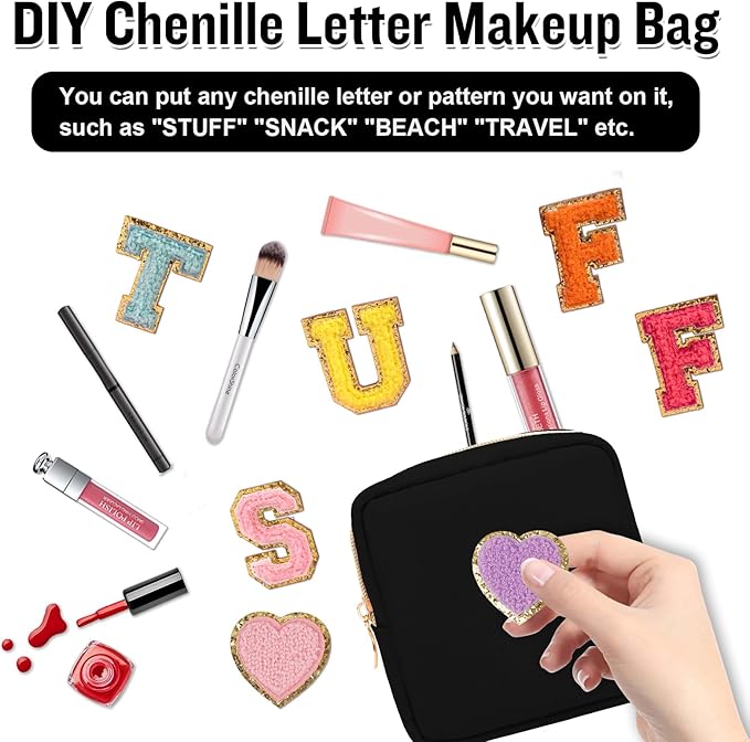 Nylon Mini Makeup Bag for Purse, Preppy Small Cute Black Makeup Bag Cosmetic Zipper Pouch Purse, Waterproof Travel Coin Pouch Sanitary Napkin Storage Bag Clutch Makeup Organizer for Women Girls(Black)