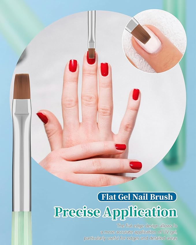 3PCS Nail Polish Clean Up Brush, Round&flat&Angled Acetone Resistant Nail Brush for OPI Nail Polish Remover, Fingernail Cleaning Brushes at Home Nail Art and Designs(Emerald Green)