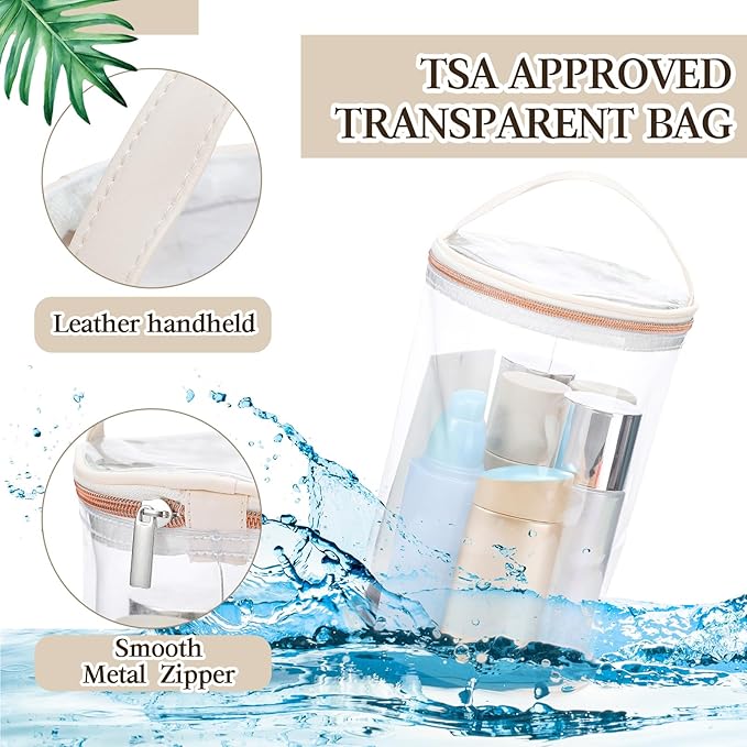 Sanwuta Clear Lotion Bag for Toiletry Cylinder Makeup Bag Heavy Duty Sunscreen Travel Organizer Pouch Waterproof Cosmetic Bag with Handle Zipper Gift for Christmas Beach Pool Airport Women(White)