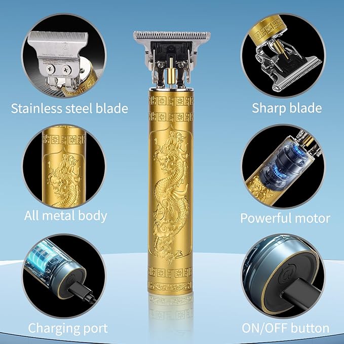 LQTⓇ Professional Beard Trimmer for Men, Rechargeable Hair Trimmer, Hair Clipper for for Hair Cutting, Cordless Electric Razor Shavers, Mens Gifts (Gold)