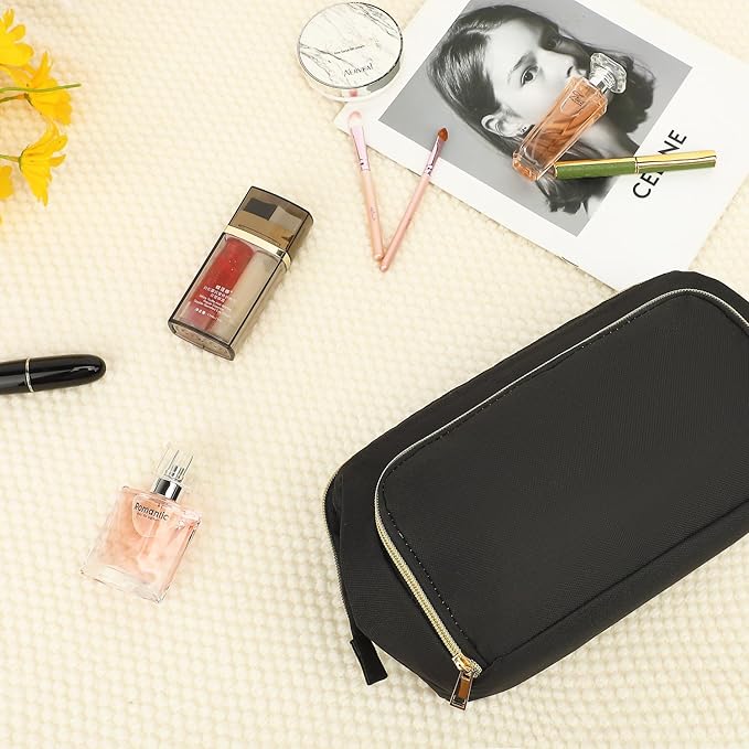 Travel Makeup Bag, Wide-open Cosmetic Bag Make Up Organizer Case with Brushes Pocket for Women, Large Family Toiletry Bag Skincare Pouch for Toiletries Accessories