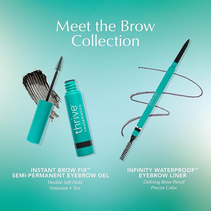 Thrive Causemetics Infinity Waterproof Eyebrow Pencil, Retractable Brow Pencil with Hyaluronic Acid, Shea Butter, Dual Ended Eyebrow Brush Spoolie, Fine Tip, Vegan, Cruelty Free, Audrey (Medium Brown)