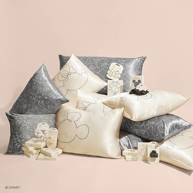 Kitsch & Disney Mickey Mouse Satin Pillowcase with Zipper Softer Than Silk, Cooling Pillow Case for Hair & Skin, Wrinkle Free, Machine Washable, King Size (19x36)