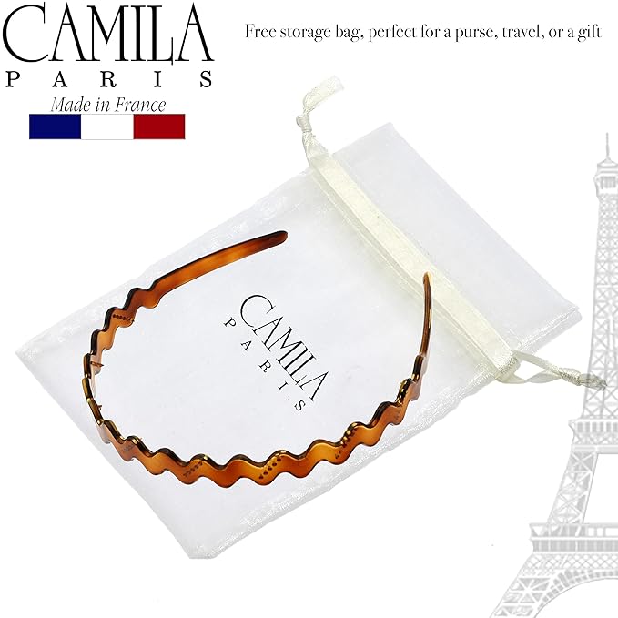 Camila Paris CP3881 French Headband for Women, Tortoise Shell, Strong Hold Grip Women's Hair Band, Ligth and Very Flexible, No Slip and Durable Styling Girls Hair Accessories, Made in France