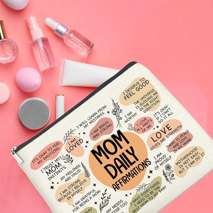 Mom Gifts Makeup Bag Inspirational Gifts for Mother Mom Daily Affirmations Cosmetic Bag Zipper Makeup Pouch