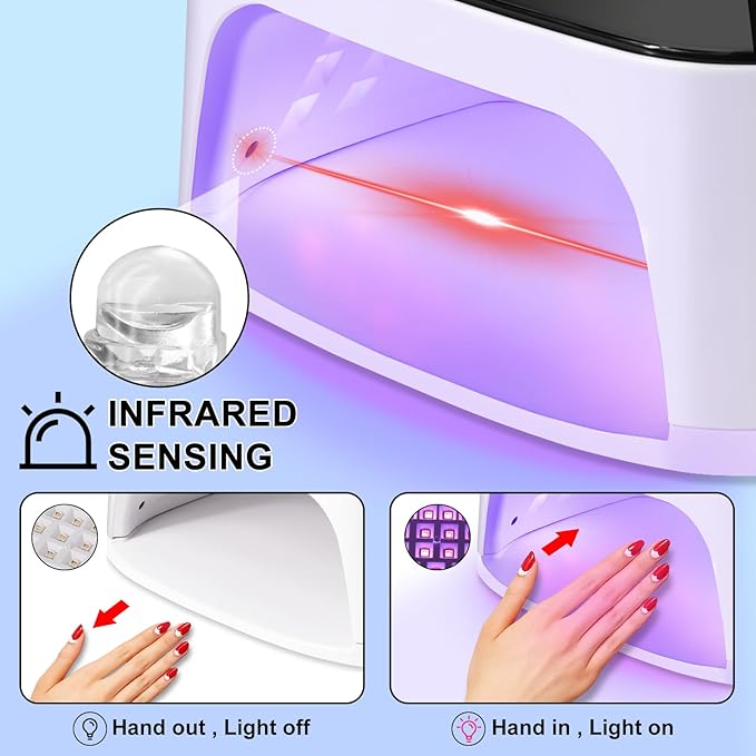 LIMEGIRL UV LED Nail Lamp Kit for Gel Polish Professional Fast Curing White Dryer Light Set with 45PCS Lamp Beads and Gloves and Auto Sensor Cordless Rechargeable Nail Art Cure Machine for Manicure