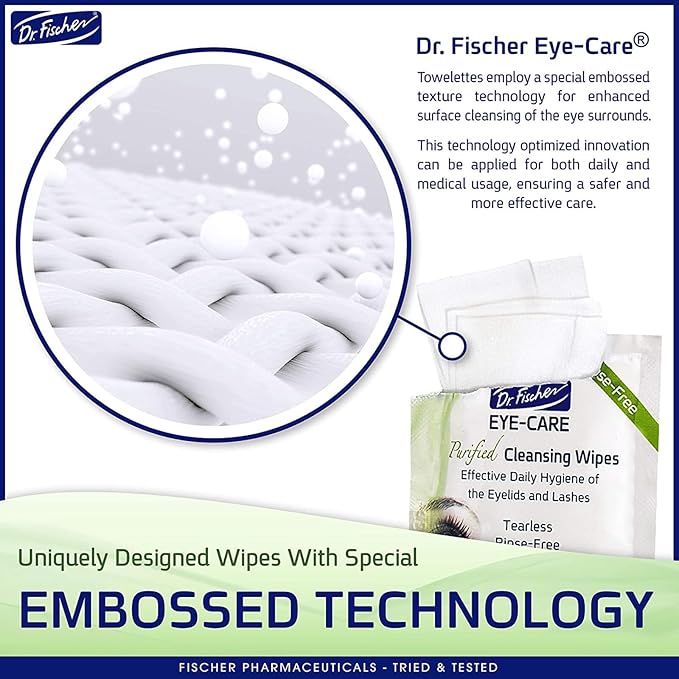 Dr. Fischer Eyelid Wipes - Hypoallergenic Preservative-Free Eye Cleansing Wipes for Sensitive Eyelids (Twin Pack).