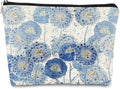 Cottagecore Floral Makeup Organizer - Indigo Watercolor Dandelion, Aesthetic Flower Makeup Bag for Women & Girls