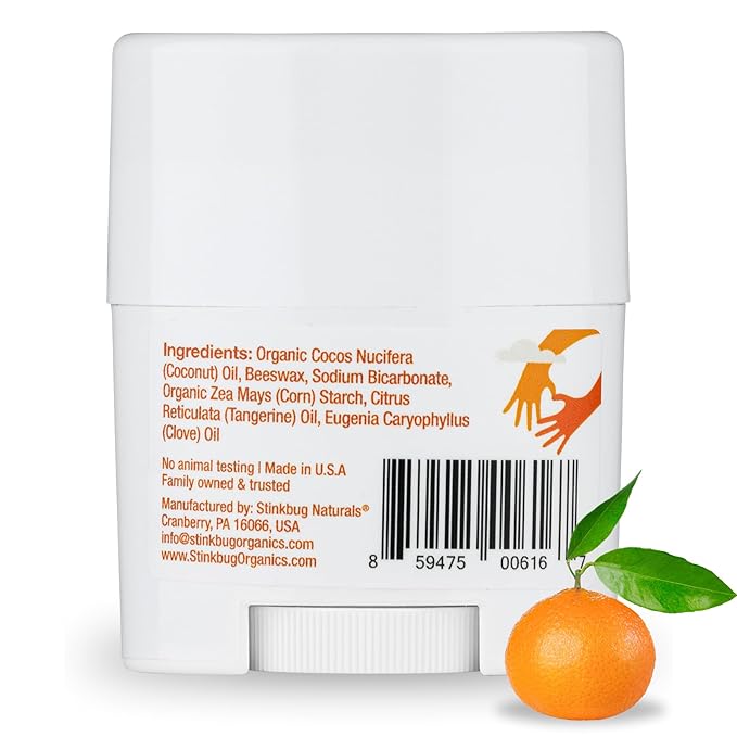 Stinkbug Naturals Organic Aluminum Free Travel Size Deodorant Stick with Tangerine Spice, Coconut Oil, Paraben Free, Sensitive Skin Deodorant, 0.75 Ounce Pack of 6
