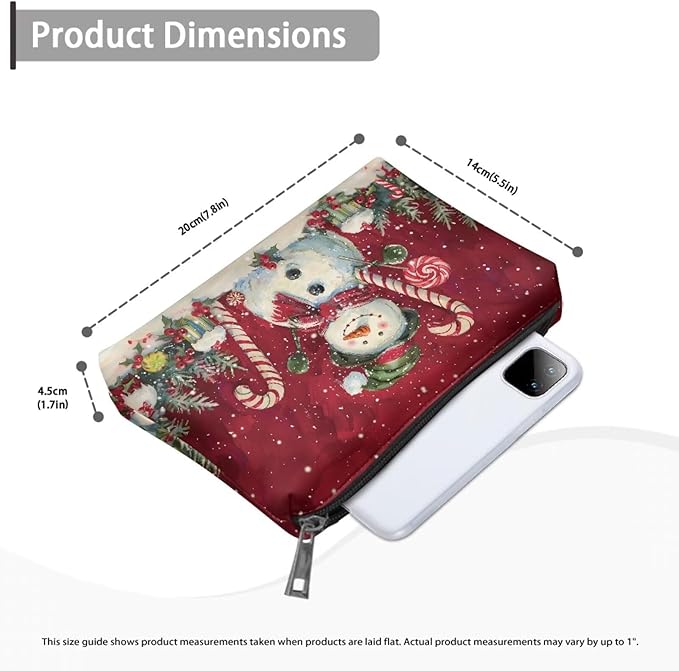 COEQINE Christmas Snowman Candy Make Up Pouches for Women Leather Organizer Cosmetic Bags Waterproof Vegan Leather Toiletry Bags Travel Essentials Pouch Mini Wallet Clutch Handbags