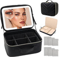 Travel Makeup Bag with LED Mirror, Large 12 Inch Cosmetic Train Case with Jewelry Organizer, 10X Magnifying Mirror, Adjustable Dividers for Cosmetics Makeup Brushes Toiletry, Includes 6 Velvet Pouches