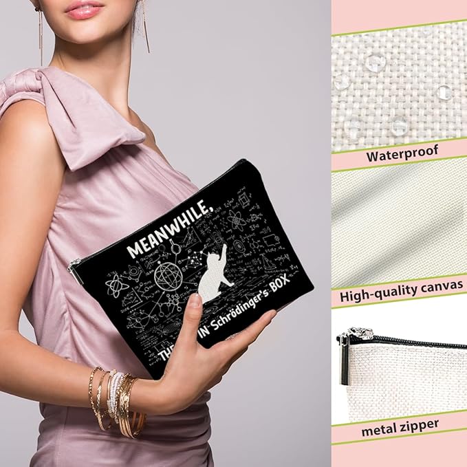 Funny Physics Makeup Bag, Physics Gifts Cosmetic Bag, Cat Lovers Organizer Zipper Pouch Science Teacher Gifts for Women Friends Sister Coworker Daughter Scientist Science Nerd