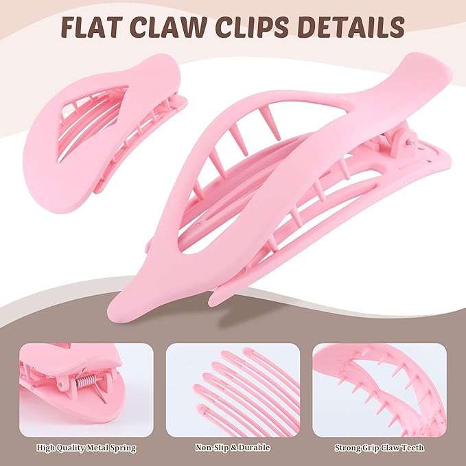 Lourny Flat Hair Clips for Women, 6PCS Flat Claw Clips for Thin Hair Lightweight Non-Slip Claw Clips for Women