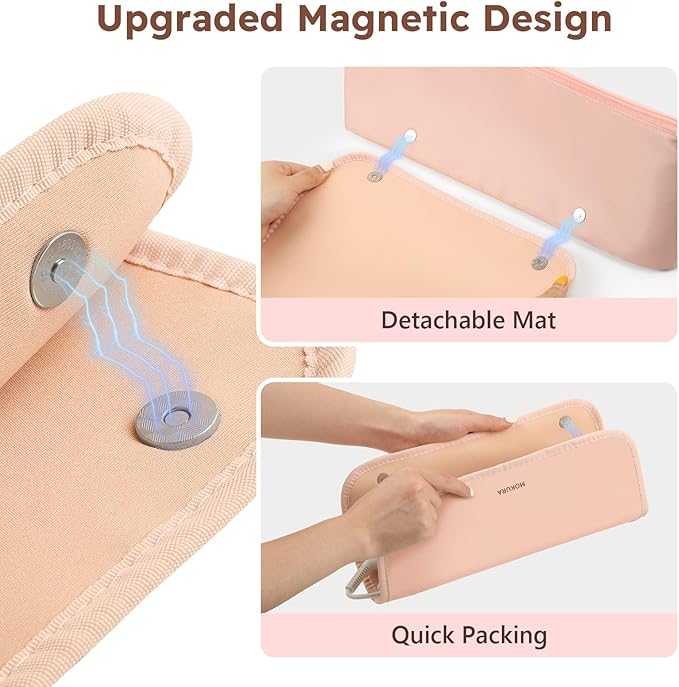 MOKURA Hot Hair Tools Travel Bag with Heat Resistant Mat, Women Hair Accessories Organizer Case, Storage Pouch for Curling Iron Straightener Flat Iron, Stocking Stuffers for Women, Gifts for Mom, Pink
