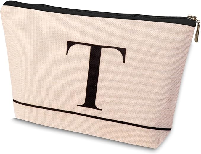 Letter A-Z Initial Personalized Makeup Bags, Birthday Gifts for Women, Monogrammed Gifts for Women Mom Sister Best Friend Bride Bridesmaid, Mothers Day, Christmas, Small Travel Cosmetic Bag (T)