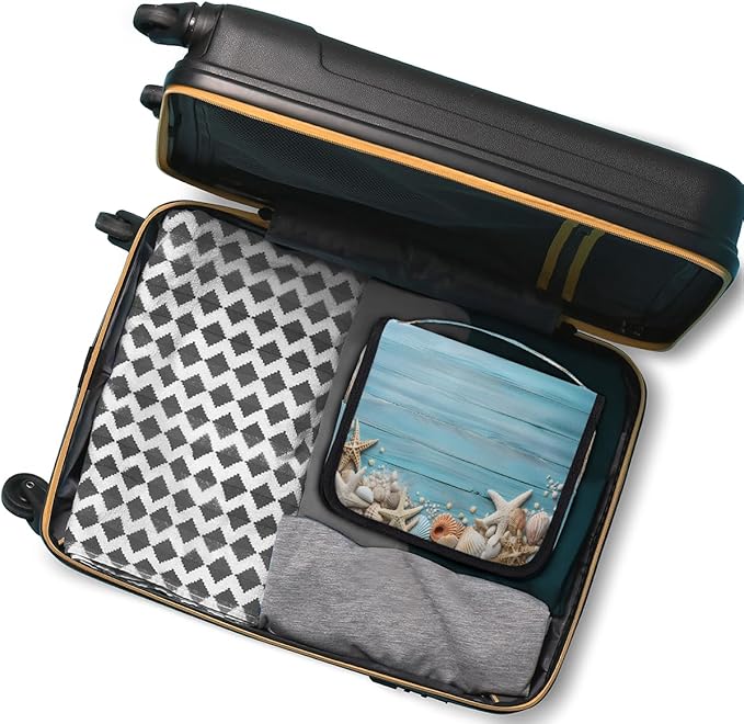 Travel Toiletry Bag for Women & Men Ocean Blue Starfish Hanging Cosmetic Organizer Portable Waterproof Makeup Case Make Up Bag with Compartments Travel Essentials for Bathroom Shower