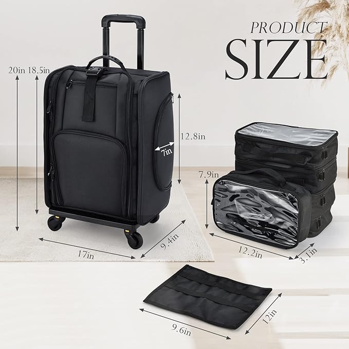 Stagiant Rolling Makeup Case Professional Travel Makeup Organizer Make up Storage Cosmetic Trolley Suitcase Makeup Storage