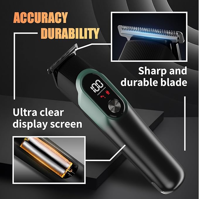 RUIBO Hair Clippers for Men Professional 5 in 1 Cord/Cordless Beard Nose Ear Body Grooming Hair Clipper Trimmer with Smart Charge Technology (Green)