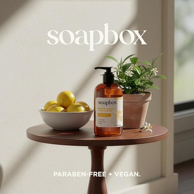 Soapbox Liquid Hand Soap, Meyer Lemon & Tea Leaves - Gentle, Moisturizing Hand Cleanser, Vegan, Cruelty Free Hand Soap for Bathroom and Kitchen, 12oz Pump Bottles (Pack of 3)