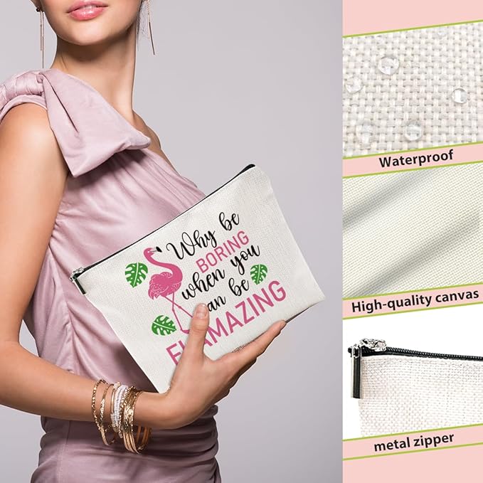 Flamingo Makeup Bag - Animal Lover's Summer Cosmetic Bag, Funny Toiletry Bag for Graduation or Birthday Gifts