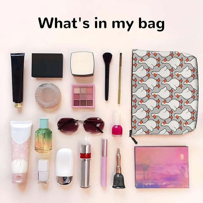 MOLAIGIN White Black Gooses Cosmetic Bag For Women, Travel Makeup Bag, Toiletry Zipper Bag, Large Capacity Aesthetic Cases