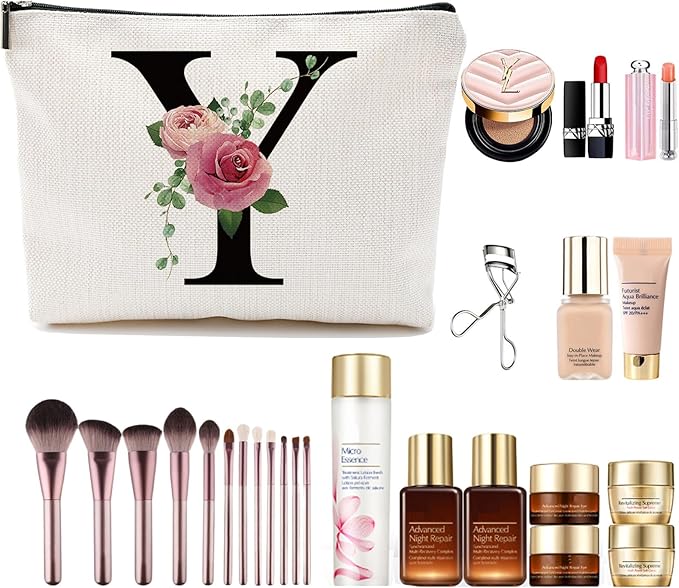 Initial A-Z Personalized Makeup Bag, Monogrammed Bridesmaid Presents Cosmetic Bag, Portable Stationary Storage Organizer, Friendship Travel Makeup Bags