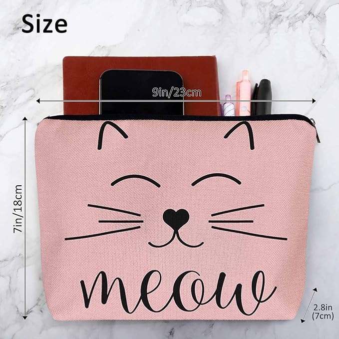 Cat Cute Cosmetic Bags For Women, Funny Kitten Cat Face Meow Roomy Makeup Bag Toiletry Bag Accessories Organizer Storage Bags Makeup Pouch For Travel Business Gym Camping Bathroom, Pink