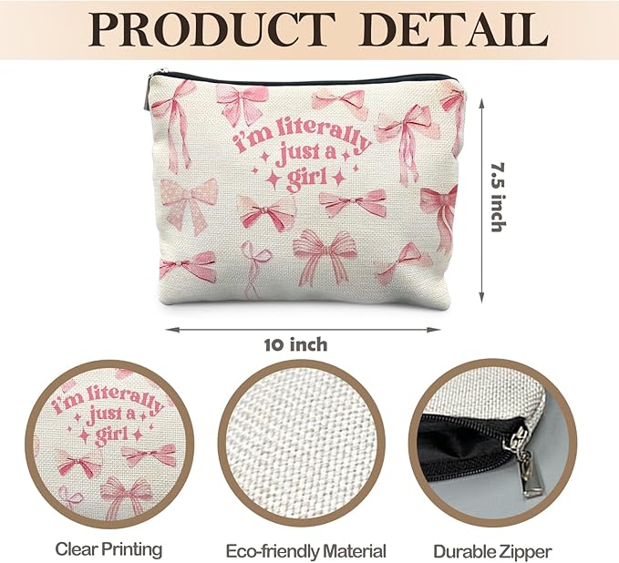 Coquette Pink Bow Makeup Bag, Preppy Bow Cosmetic Bags for Women, Girly Pink Makeup Pouch, Coquette Stuff, Trendy Preppy Bowknot Zipper Pouch