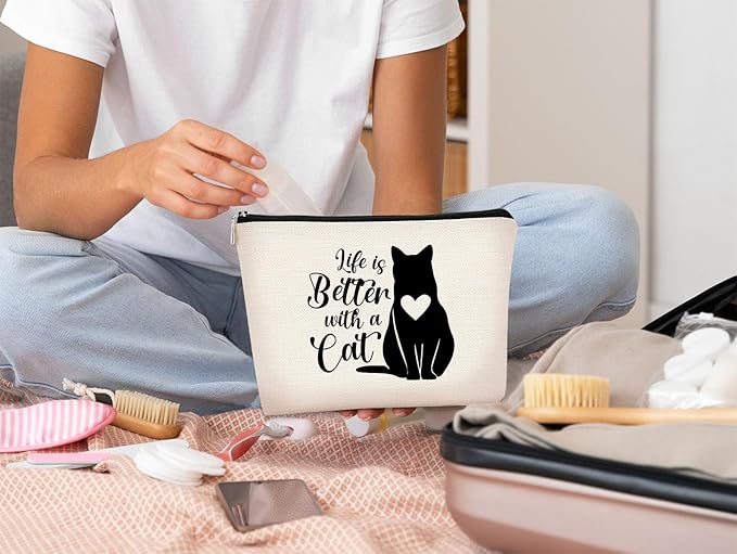 Cat Mom Gifts: Makeup Bag for Women, Perfect for Birthday or Valentine's Day, Life's Better with Cats