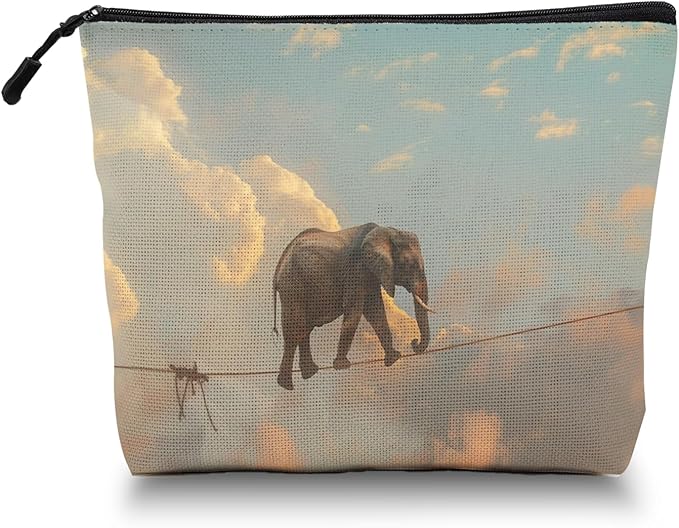 Cosmetic Bags Travel Makeup Toilet Case Waterproof Pouch for Women Girls 6.7X9.45inches - Elephant'S Aerial Adventure on A Thin Rope