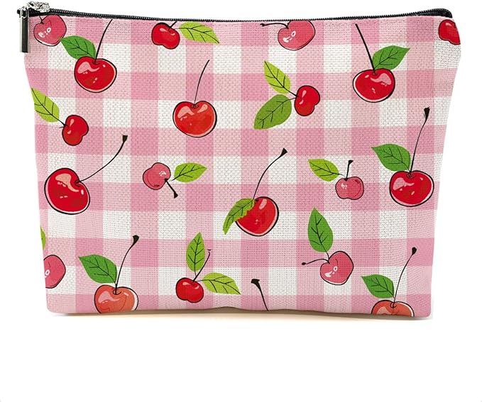 Secret Santa Gifts Cherry Makeup Bag Coquette Aesthetic Cosmetic Bag Cherry Gifts for Women Girls Friend Daughter Cherry Themed Gifts Travel Organizer Zipper Pouch Graduation Birthday Friendship Gifts
