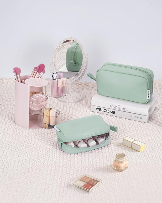 Narwey Small Cosmetic Bag, Small Makeup Bag for Purse, Travel Mini Makeup Pouch, Zipper Pouch, Cute Makeup Bag with Organized Pockets for Women (Mint Green, Small)