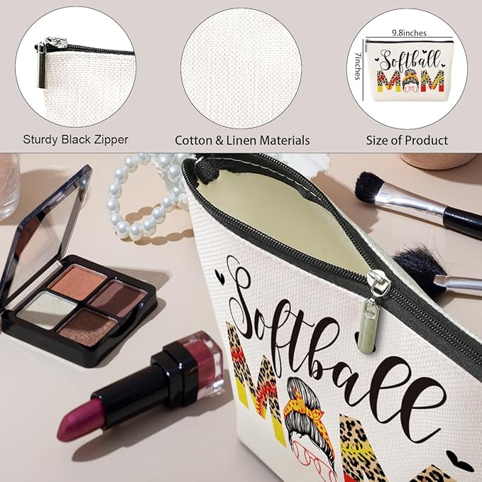 jeilink Softballs Mom Gifts Cosmetic Bag Softball Stuff Mom Gifts Softball Gifts Travel Makeup Bag for Sport Lover Mother Organizer Bag for Mum Mommy Mama Women Female Mothers Day Birthday Christmas