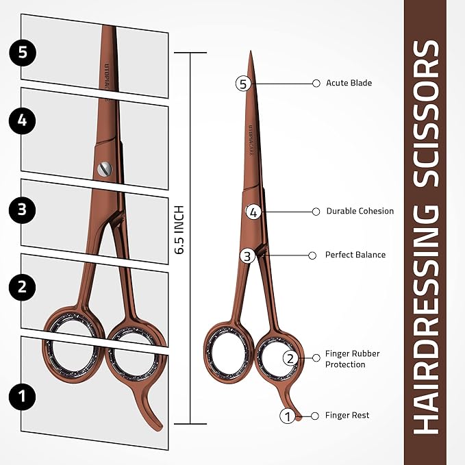 Utopia Care Hair Cutting and Hairdressing Scissors 6.5 Inch, Premium Stainless Steel shears with smooth Razor & Sharp Edge Blades, for Salons, Professional Barbers, Bronze