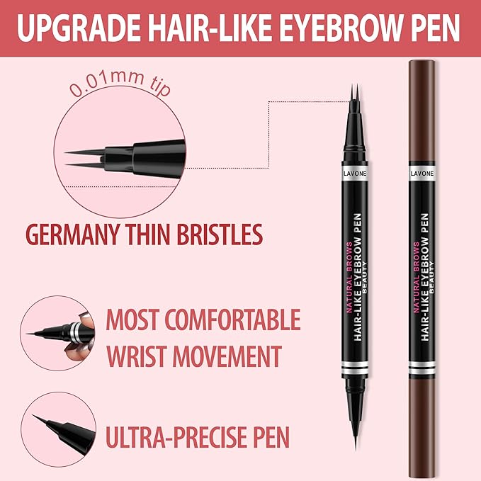 Eyebrow Pencil, 2-in-1 Waterproof Eyebrow Pen, with 2 Tip Microblading Eyebrow Pencil and Ultra-Precise Brow Pencil, with Eyebrow Brush, Eyebrow Pencils for Women, Natural Hair-Like Brows - Dark Brown