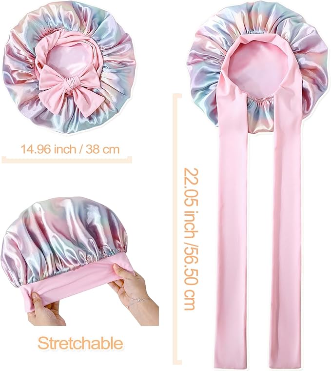 GDTOGRT Satin Silk Bonnet for Sleeping Women - Double Layer Sleep Hair Bonnets Caps for Curly Braid Hair with Tie Band
