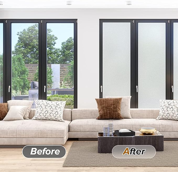rabbitgoo Window Privacy Film, Frosted Glass Window Clings, Static Cling UV Heat Blocking Door Stickers for Home Bathroom, Removable Indoor Decal Coverings Day and Night, Pure, 35.4 x 78.7 Inches