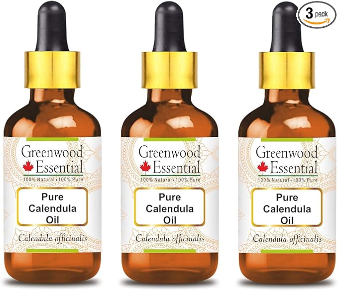 Greenwood Essential Pure Calendula Oil (Calendula officinalis) with Glass Dropper Premium Therapeutic Grade for Hair, Skin & Aromatherapy (Pack of Three) 100ml X 3 (10.1oz)