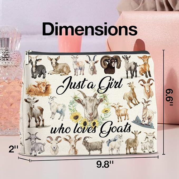 Makeup Bag Funny Goat Lovers Gifts for Women, Just a Girl Who Loves Goats Cosmetic Bag Zipper Makeup Pouch