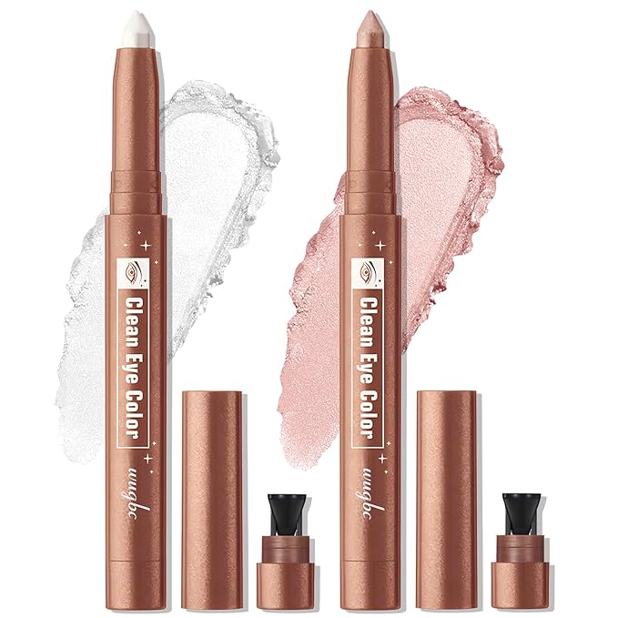 2 Colors Eyeshadow Stick Shimmer Glitter Eye Shadow Pencil Waterproof Eye Brightener Crayon Highlighter Eye Liner Pen Multi-Dimensional Buildable & Blendable High Pigmented Eyes Look Makeup, 1+3