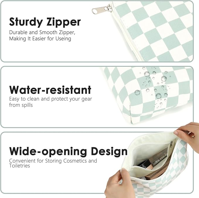 Checkered Makeup Bag, Travel Cosmetic Bag Organizer Toiletry Bag Make Up Bags with Zipper & Compartments for Women Girls, 2PCS