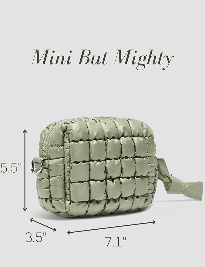 Yarnic Quilted Makeup Bag Cosmetic Bag, Small Puffer Makeup Pouch Soft Puffered Make up Pocket Travel Toiletry Bag for Women, Cute Makeup Bag Organizer (S, Sage Green)